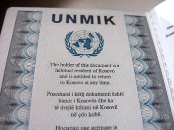 UNMIK passport. (novala) UNMIK passport. (novala)