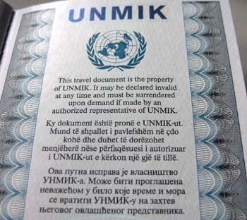 UNMIK passport. (novala) UNMIK passport. (novala)